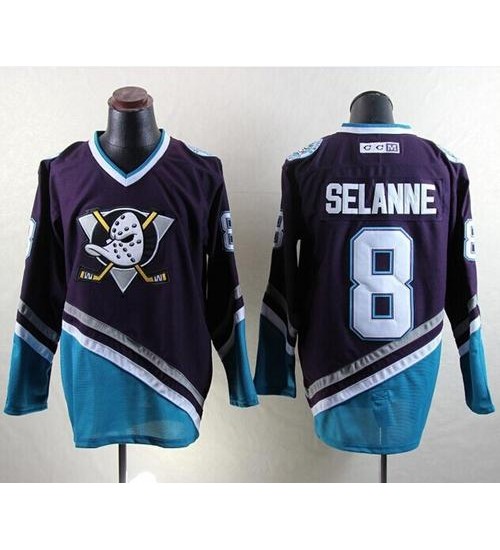 Anaheim Mighty Ducks 8 Teemu Selanne Movie Hockey Jersey Purple